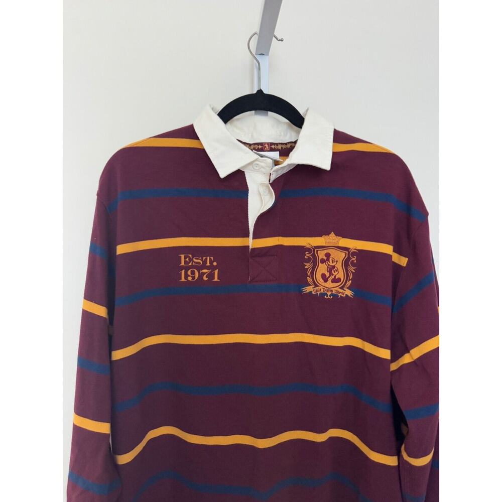 Vintage Walt Disney World Long Sleeve Polo Rugby Style Shirt Men's Large Maroon - Picture 3 of 7